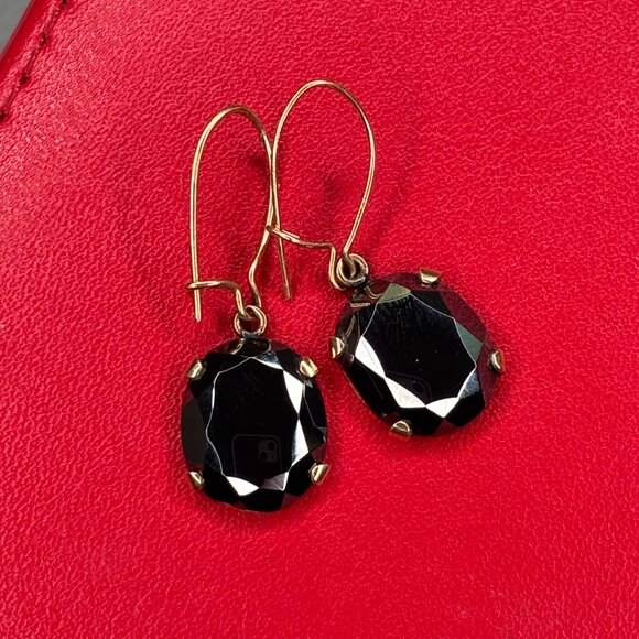 Vintage 10K Gold Hematite Drop Earrings - Picture 2 of 4